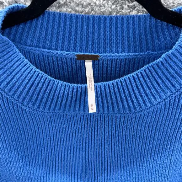 Free People Oversized Sweater Women’s Medium Blue Relaxed Ribbed Knit Cropped - Picture 10 of 11